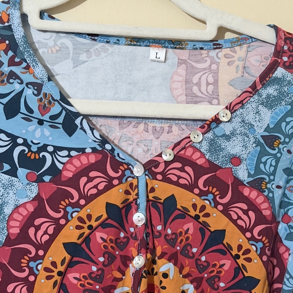 Women's Light Blue Mandala Print Tunic Top - Picture 4 of 6